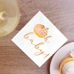 Orange Baby Little Pumpkin Paper Napkins 6.5 x 6.5 Inches Fall Themed Baby Shower Autumn Gender Reveal Tableware Ideas 50 Pack