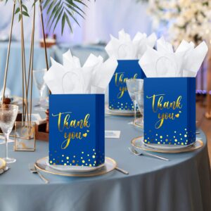 Tinlade 12 Pcs Thank You Gift Bags with Tissue Paper Gold Polka Dots Thank You Gift Bags with Handle for Wedding Birthday Baby Shower Business Shopping Party Supplies and Gifts (Royal Blue)