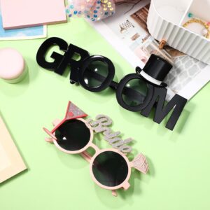 2pcs Bride Groom Glasses Bachelor Party Eyewear for Adults Naughty Decorations Bridal Shower Eyeglasses Diamond Sunglasses Wedding Shower Glasses Lovers Plastic Woman