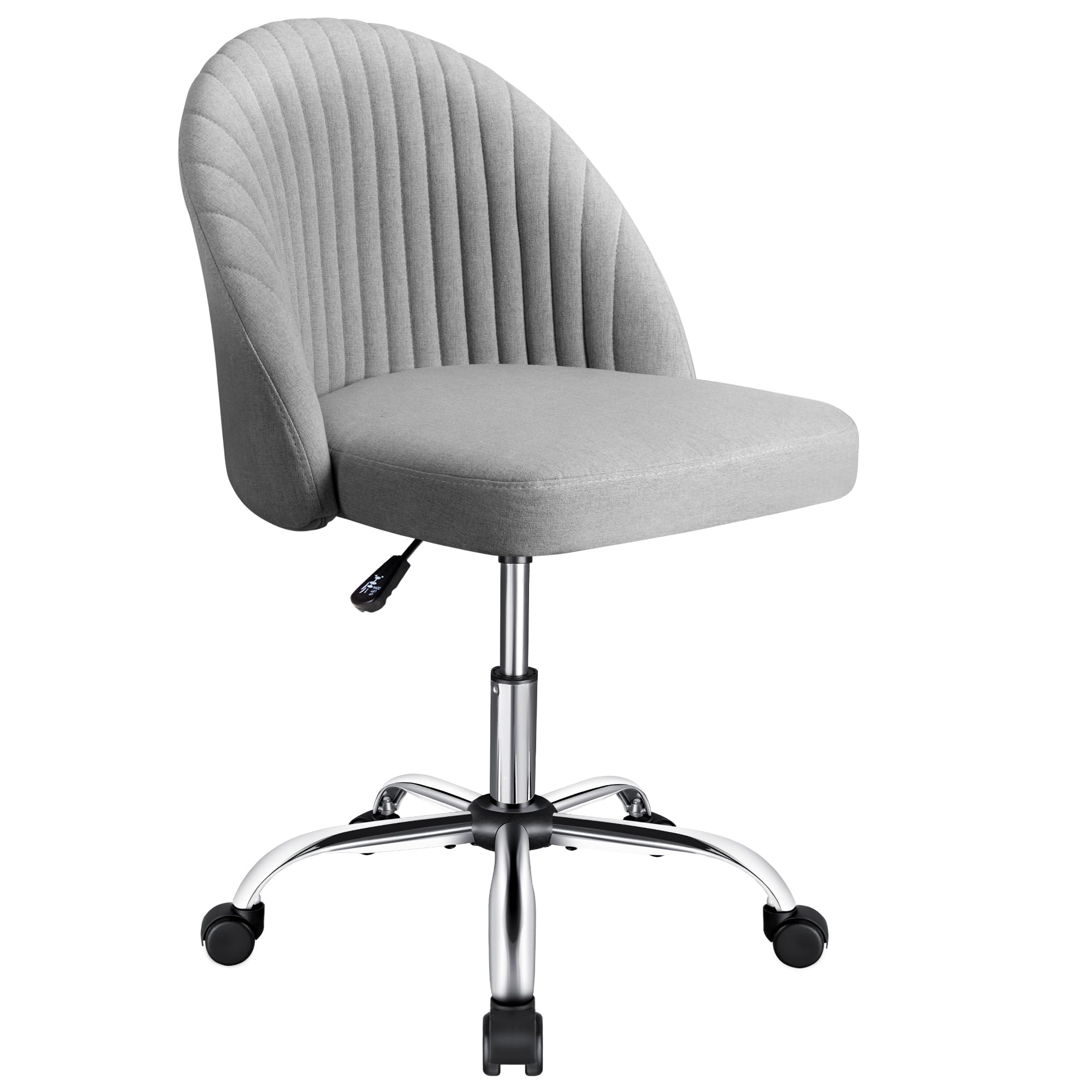 JUMMICO Home Office Desk Chair Vanity Chair Twill Upholstered Adjustable Mid-Back Armless Swivel Task Chair Modern Fabric Office Chairs with Wheels for Bedroom, Living Room (Pale Gray)