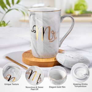 Biching Wedding Gift for Couples, Engagement Gifts for Couples, Couple Gift for Anniversary, Bridal Shower Gifts, Mr and Mrs Gifts for Parents - 14 Oz Ceramic Marble Coffee Mugs Gift Set