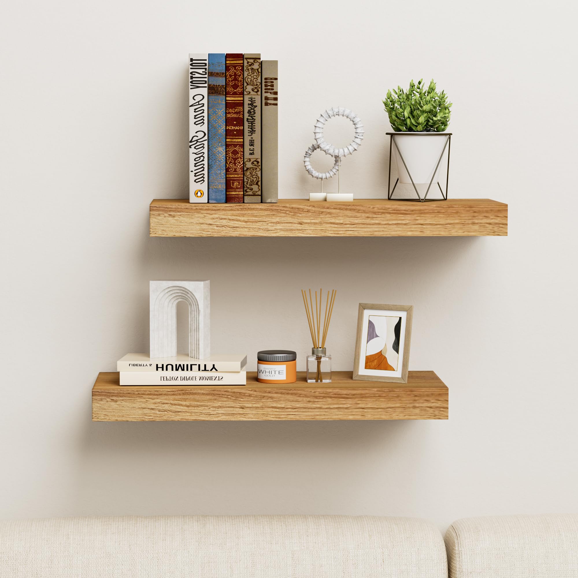 INHABIT UNION Oak Floating Shelves Wood for Wall 15.7in Wall Mounted Display Ledge Shelves Perfect for Bedroom, Bathroom, Living Room and Kitchen Decoration Storage…