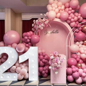 RUBFAC 129pcs Retro Hot Pink Balloons Latex Mauve Balloons Different Sizes 18 12 10 5 Inch Party Balloon Kit for Valentine's Day Birthday Baby Shower Wedding Princess Theme Party Decoration