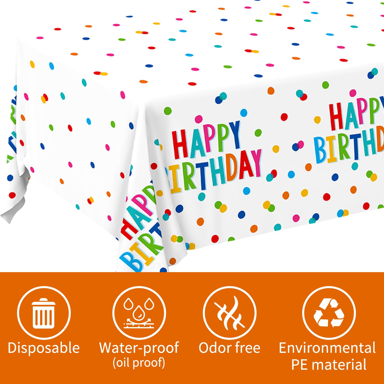 Happy Birthday Decorations: Birthday Party Supplies Set - Birthday Dots Design with Happy Birthday Tablecloth. Includes 3 Pack of 54X108inch Waterproof Plastic Table Covers for Boys/Girls Party