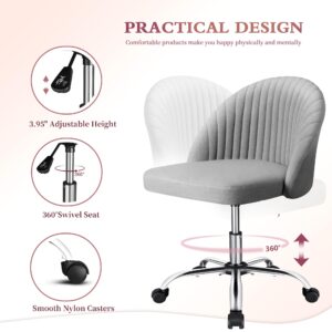 JUMMICO Home Office Desk Chair Vanity Chair Twill Upholstered Adjustable Mid-Back Armless Swivel Task Chair Modern Fabric Office Chairs with Wheels for Bedroom, Living Room (Pale Gray)