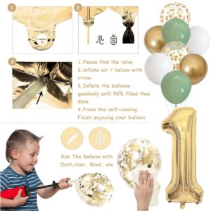 30th Birthday Decorations for Women Men, Happy 30th Birthday Banner with Birthday Cake Topper Number 30 Foil Balloon Sage Green White Gold Birthday Balloons for 30 Year Old Birthday Party Decoration