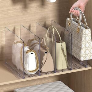 Jaeskeclip 5pcs Purse Organizer for Closet, Acrylic Shelf Dividers Closet Organization, Adjustable Clear Handbag Separator Storage Organizer Stable, for Bookshelves, Clothes, Kitchenware(Transparent)