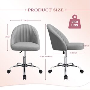 JUMMICO Home Office Desk Chair Vanity Chair Twill Upholstered Adjustable Mid-Back Armless Swivel Task Chair Modern Fabric Office Chairs with Wheels for Bedroom, Living Room (Pale Gray)