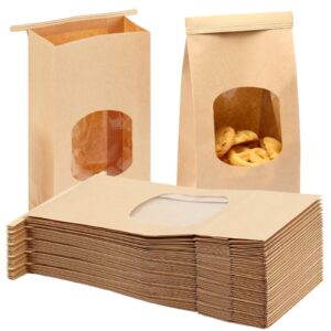 moretoes 100pcs bakery bags with window, 4.5x2.36x9.6in kraft paper bags, tin tie tab bags brown window bags cookie bags, coffee bags