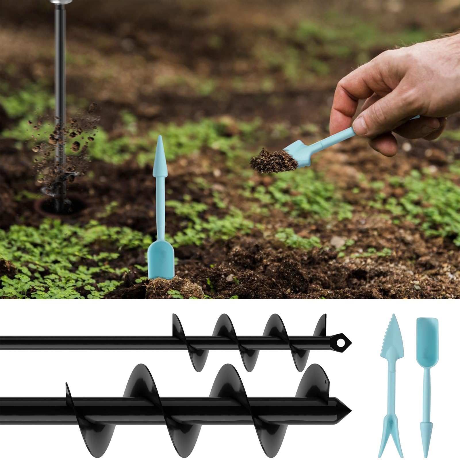 HOOPLE Garden Auger Drill Bit for Planting. Auger Drill Bit Plant Flower Bulb Auger Hole Drill Bulb Planter Auger for 3/8" Hex Drive Drill. (1.6"x16"+ 3.5"x16")