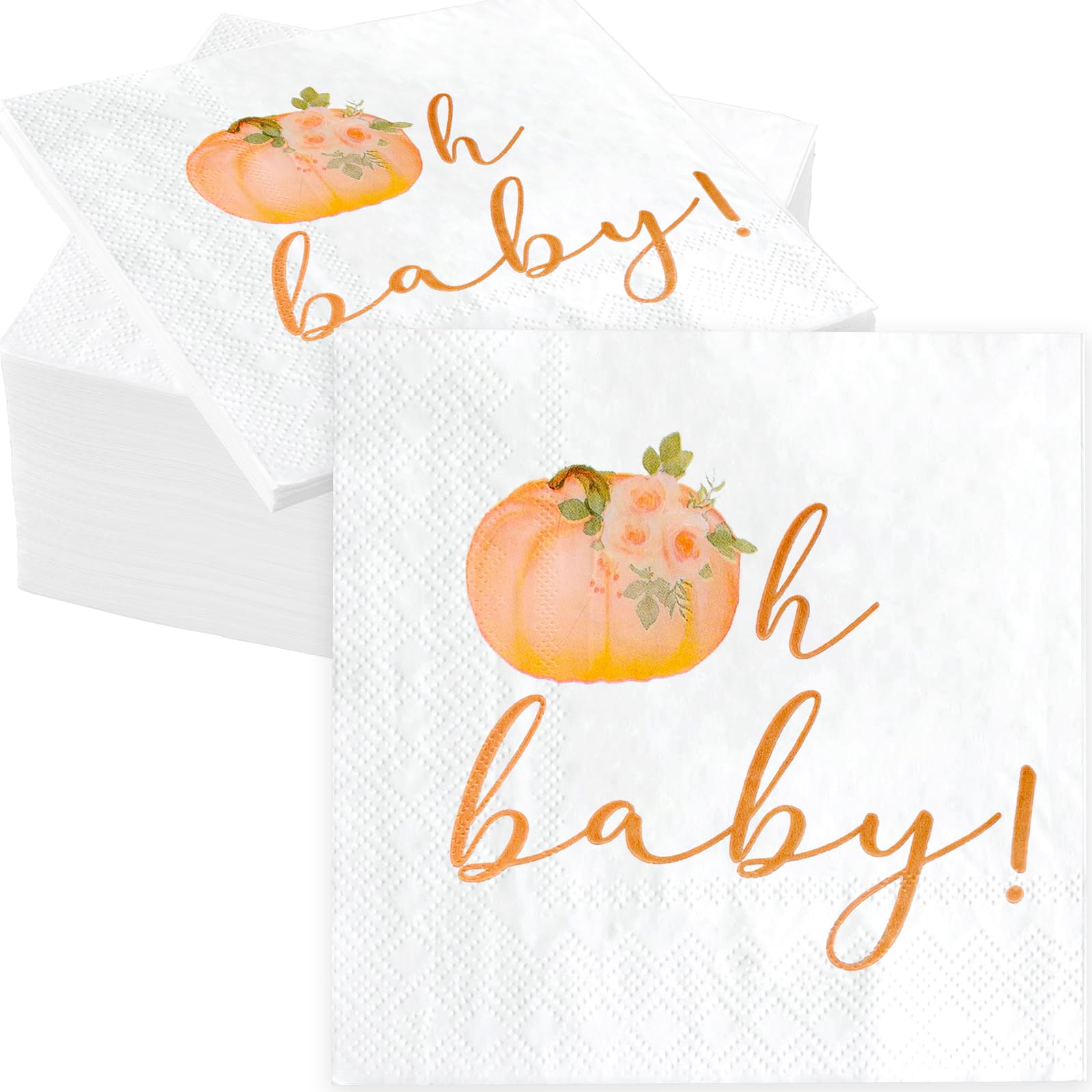 Orange Baby Little Pumpkin Paper Napkins 6.5 x 6.5 Inches Fall Themed Baby Shower Autumn Gender Reveal Tableware Ideas 50 Pack