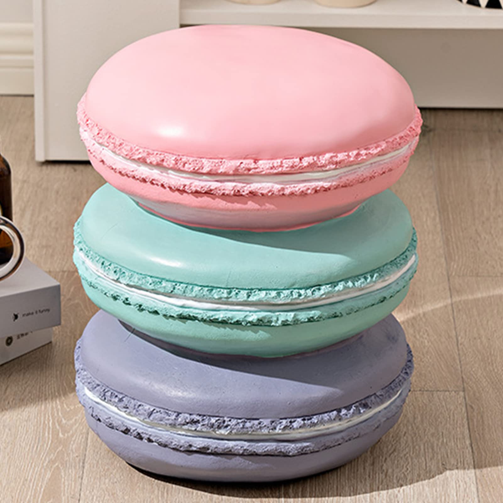 Keebgyy Food Shoe Changing Stool, Simulated Food Stool, Cute Soft Simulated Food Stool, Soft Resin Retro Fun Ingenious Decorative Low Food Shoe Changing Stool for Home, Lightweight(Sweetheart Cookie)