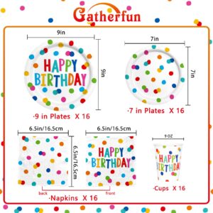 Happy Birthday Decorations: Kids' Birthday Party Supplies with Dots Design - Includes Happy Birthday Plates and Napkins, Disposable Paper Cups, Serves 16