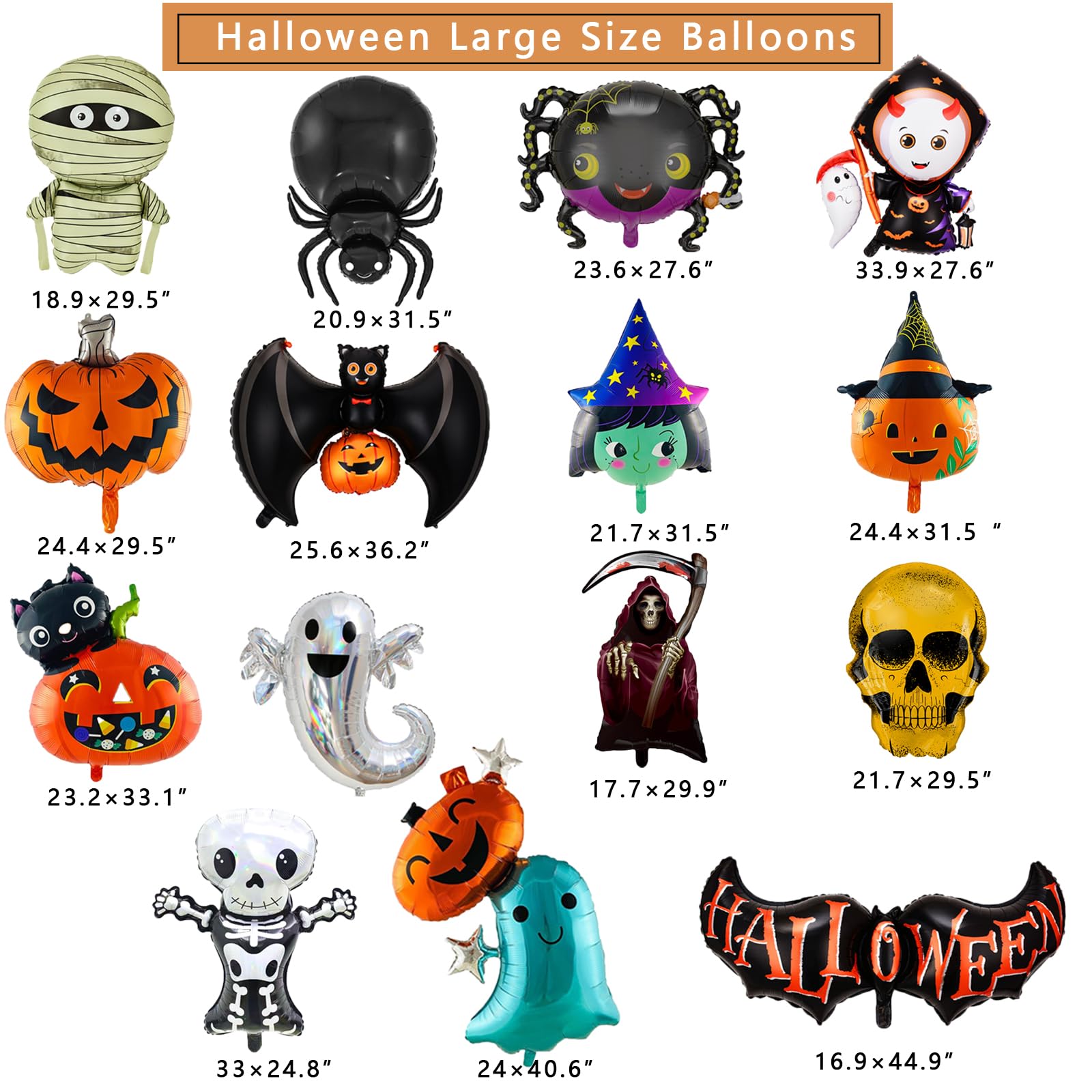 Halloween Balloons - 15 Pcs Halloween Foil Balloons, Bat Ghost Pumpkin Spider Skull Specter Witch Vampire Foil 3D Balloon Kit Decorations, Halloween Decorations for Birthday Party School Home Decor