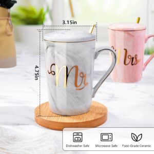 Biching Wedding Gift for Couples, Engagement Gifts for Couples, Couple Gift for Anniversary, Bridal Shower Gifts, Mr and Mrs Gifts for Parents - 14 Oz Ceramic Marble Coffee Mugs Gift Set