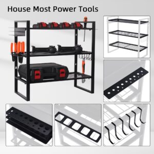 Volin Crik Power Tool Organizer,5 Drill Holder Wall Mount, 4 Layer Heavy Duty Metal Tool Shelf, Garage Tool Organizers and Tool Storage Rack，with Screwdriver Holder/Plier Holder/Hammer Holder