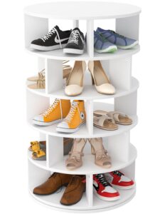 aheaplus rotating shoe rack, 5-tier wood shoe organizer for closet, 360° spinning shoe rack tower space-saving shoe storage shelf for entryway, garage, bedroom, white