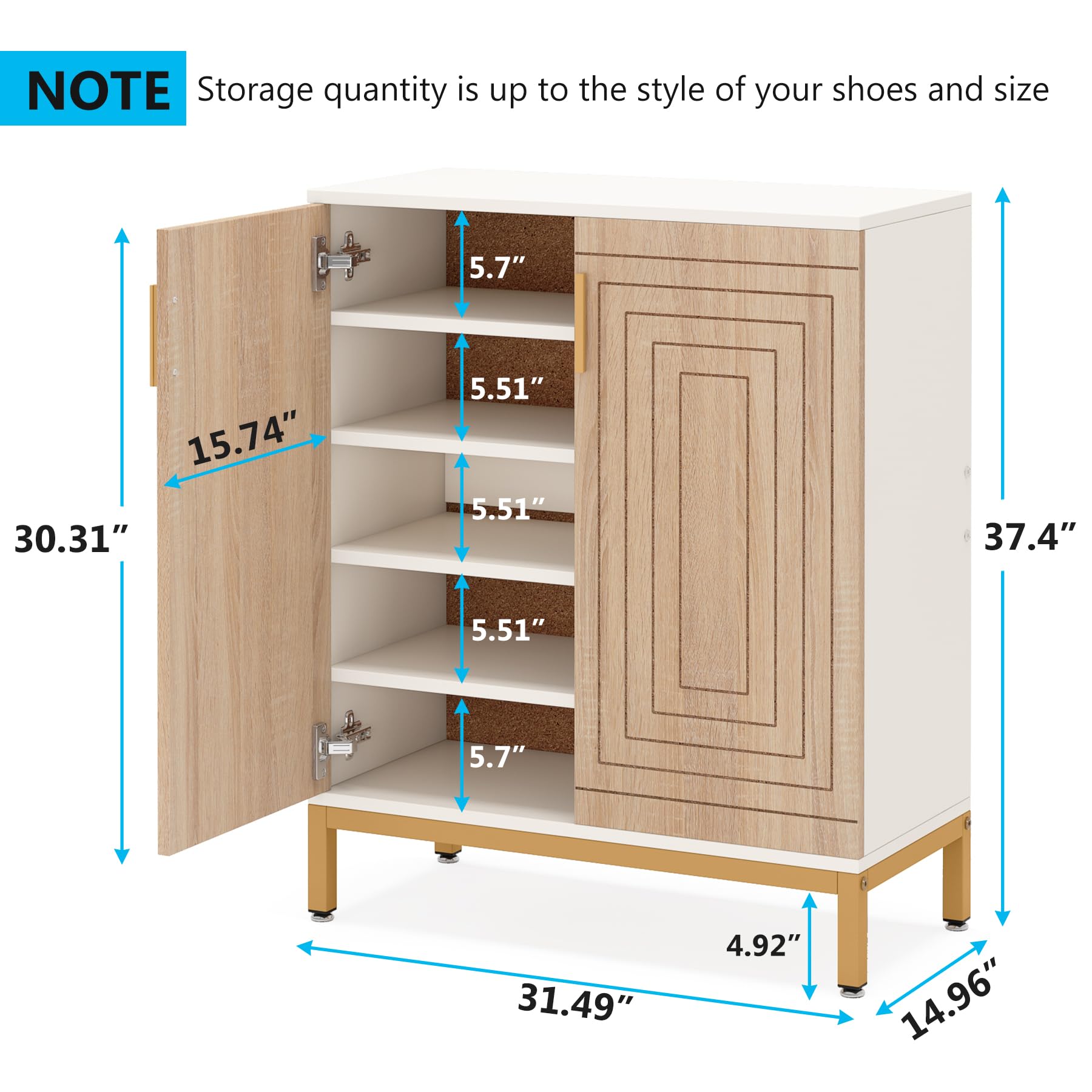 Tribesigns Shoe Cabinet with Doors, 20 Pairs Entryway Shoe Storage Cabinet with Shelves, 5-Tier Modern Free Standing Shoe Racks Storage Organizer for Closet, Living Room, Bedroom(White/Natural)