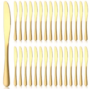 gisafai 30 pcs 9 inch steak knives serrated stainless steel steak knife butter knife heavy duty dishwasher safe dinner knives for kitchen bbq party home restaurant wedding (gold)