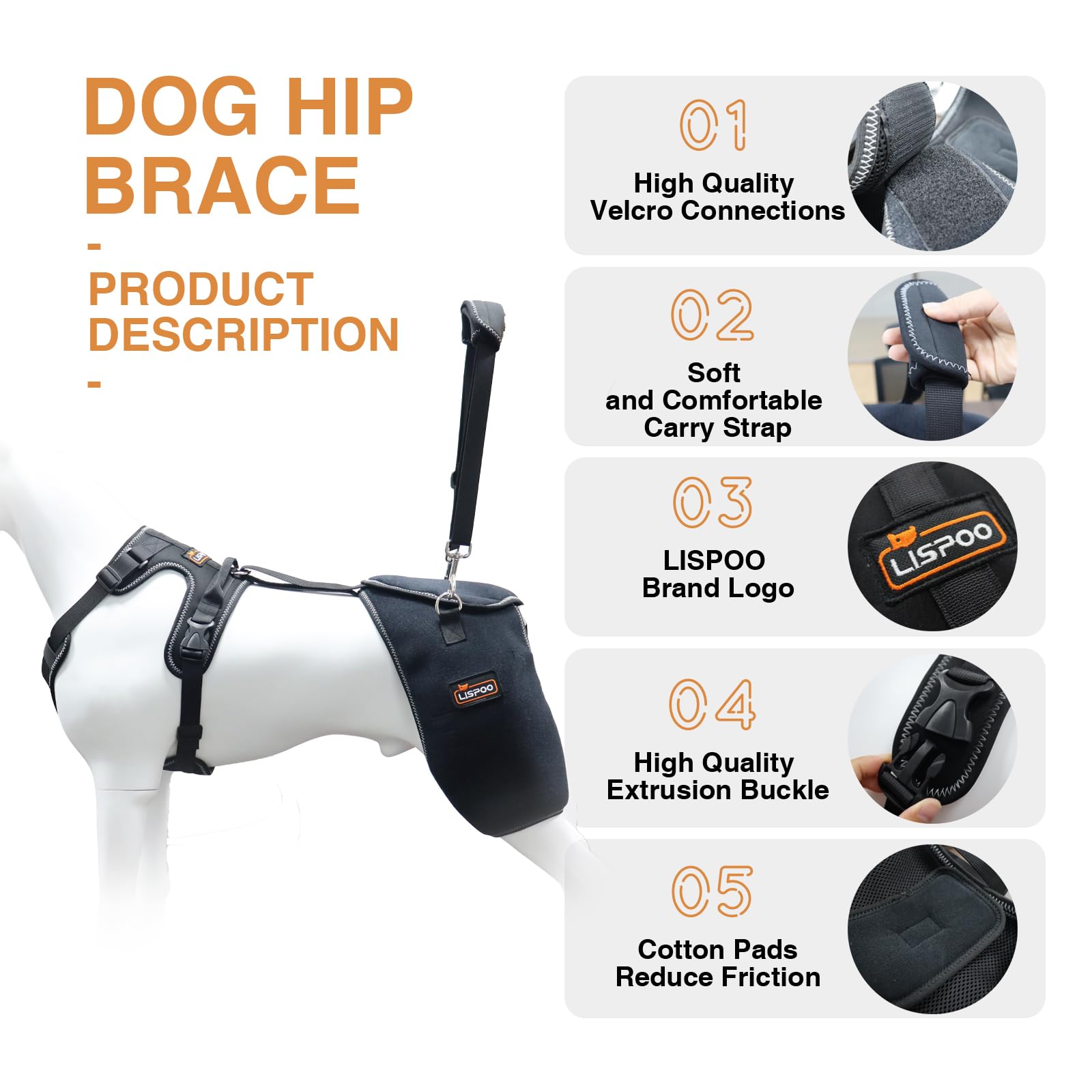 LISPOO Dog Hip Support Brace for Hip dysplasia,Hip Pain, Dog Hip Brace Support for Luxating Pattela,Hip Brace for Dogs Warm Hip Joint and Relieve Pain,Dog Hip Dysplasia Brace(L)