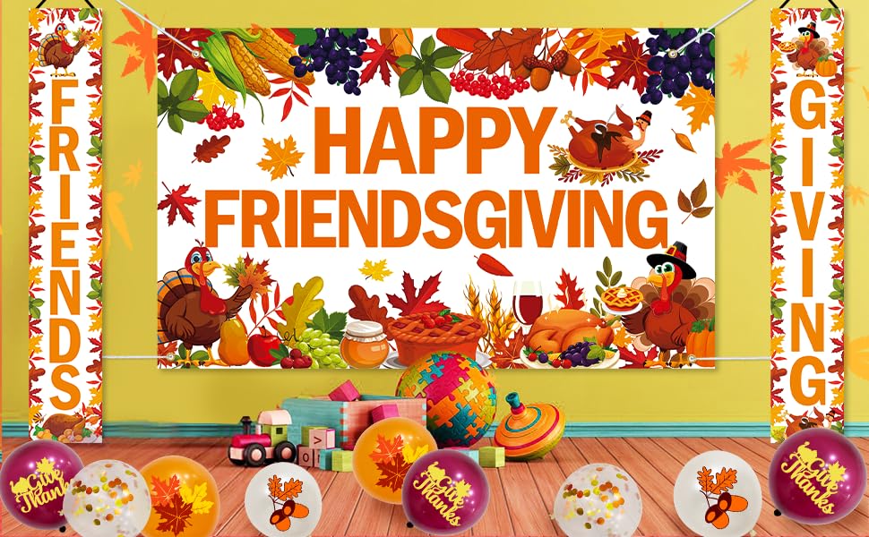 Happy Friendsgiving Banner Thank You Banner and thanksgiving balloons for Friendsgiving Decorations Happy Thanksgiving Decorations Thanksgiving Birthday Decorations Thanksgiving Party Decorations