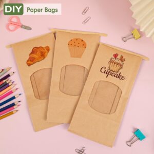 Moretoes 100pcs Bakery Bags with Window, 4.5x2.36x9.6in Kraft Paper Bags, Tin Tie Tab Bags Brown Window Bags Cookie Bags, Coffee Bags