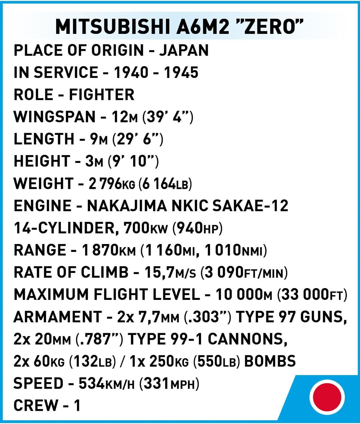 COBI Historical Collection WII Mitsubishi A6M2 Zero Japanese Fighter Plane