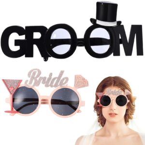 2pcs Bride Groom Glasses Bachelor Party Eyewear for Adults Naughty Decorations Bridal Shower Eyeglasses Diamond Sunglasses Wedding Shower Glasses Lovers Plastic Woman