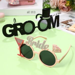 2pcs Bride Groom Glasses Bachelor Party Eyewear for Adults Naughty Decorations Bridal Shower Eyeglasses Diamond Sunglasses Wedding Shower Glasses Lovers Plastic Woman