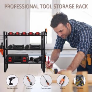 Volin Crik Power Tool Organizer,5 Drill Holder Wall Mount, 4 Layer Heavy Duty Metal Tool Shelf, Garage Tool Organizers and Tool Storage Rack，with Screwdriver Holder/Plier Holder/Hammer Holder