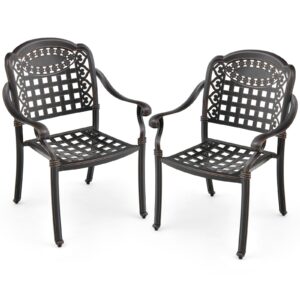 tangkula set of 2 cast aluminum patio dining chairs, stackable outdoor dining chairs with armrests, outdoor bistro chairs for balcony, backyard, garden