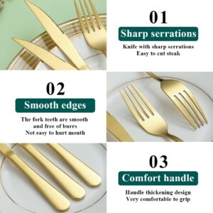 Evanda Gold Steak Knives Set 12 Piece, Gold Titanium Plating Stainless Steel 6 Dinner Forks and 6 Dinner Knives Set, Steak Knives Steak Forks, Dishwasher Safe