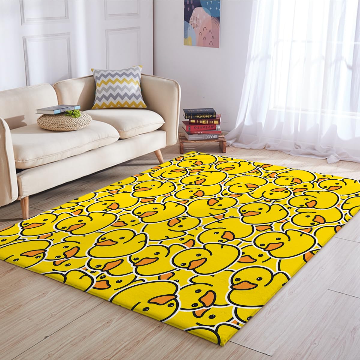 BlessLiving Duck Area Rug Soft 3D Yellow Rubber Duck Pattern Floor Mat Cute Yellow Duckies Reversible Large Carpet for Bedroom Kitchen Living Room, 3' x 5'