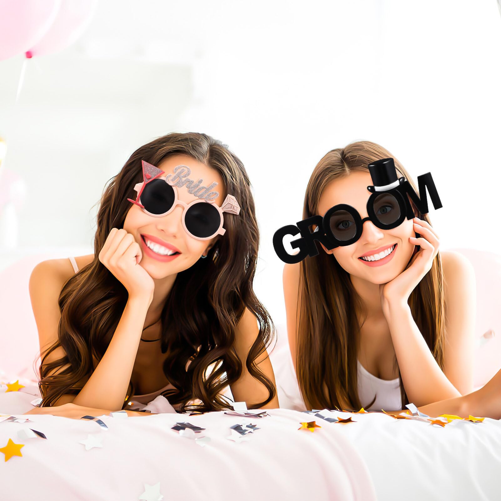 2pcs Bride Groom Glasses Bachelor Party Eyewear for Adults Naughty Decorations Bridal Shower Eyeglasses Diamond Sunglasses Wedding Shower Glasses Lovers Plastic Woman