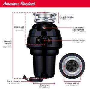 American Standard 10-US-AS-12 Garbage Disposer, 1.25 HP, Black