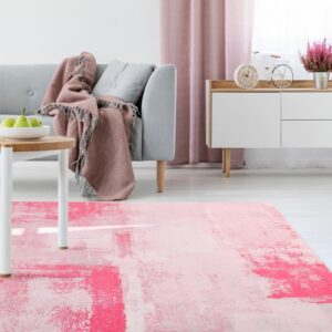 TRUEDAYS Area Rug Washable Pink Rug - 5x7 Rug Modern Abstract Rug for Entryway College Dorm Living Room Bedroom - Soft Low Pile Indoor Carpet with Non-Slip Backing for Home Décor