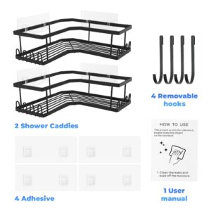 Sevlaz Corner Shower Caddy,Hanging Adhesive Bathroom Shelves, Bathroom Organizers and Storage for Inside Shower, Black Large Capacity Rustproof Shower Accessories for Bathroom & Apartment