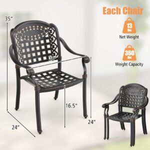 Tangkula Set of 2 Cast Aluminum Patio Dining Chairs, Stackable Outdoor Dining Chairs with Armrests, Outdoor Bistro Chairs for Balcony, Backyard, Garden