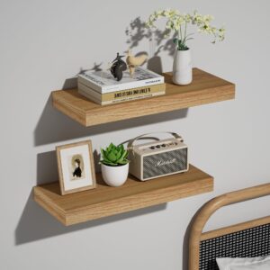 INHABIT UNION Oak Floating Shelves Wood for Wall 15.7in Wall Mounted Display Ledge Shelves Perfect for Bedroom, Bathroom, Living Room and Kitchen Decoration Storage…