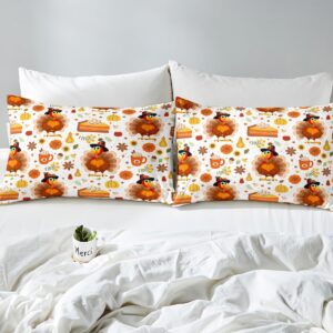 Fall Turkey Fitted Sheet for Girls Boys Kids Twin Size Happy Thanksgiving Autumn Harvest Bedding Set Room Decorative Maple Leaves Cake Bed Sheet Set Farmhouse Bed Cover Deep Pocket Bed Set