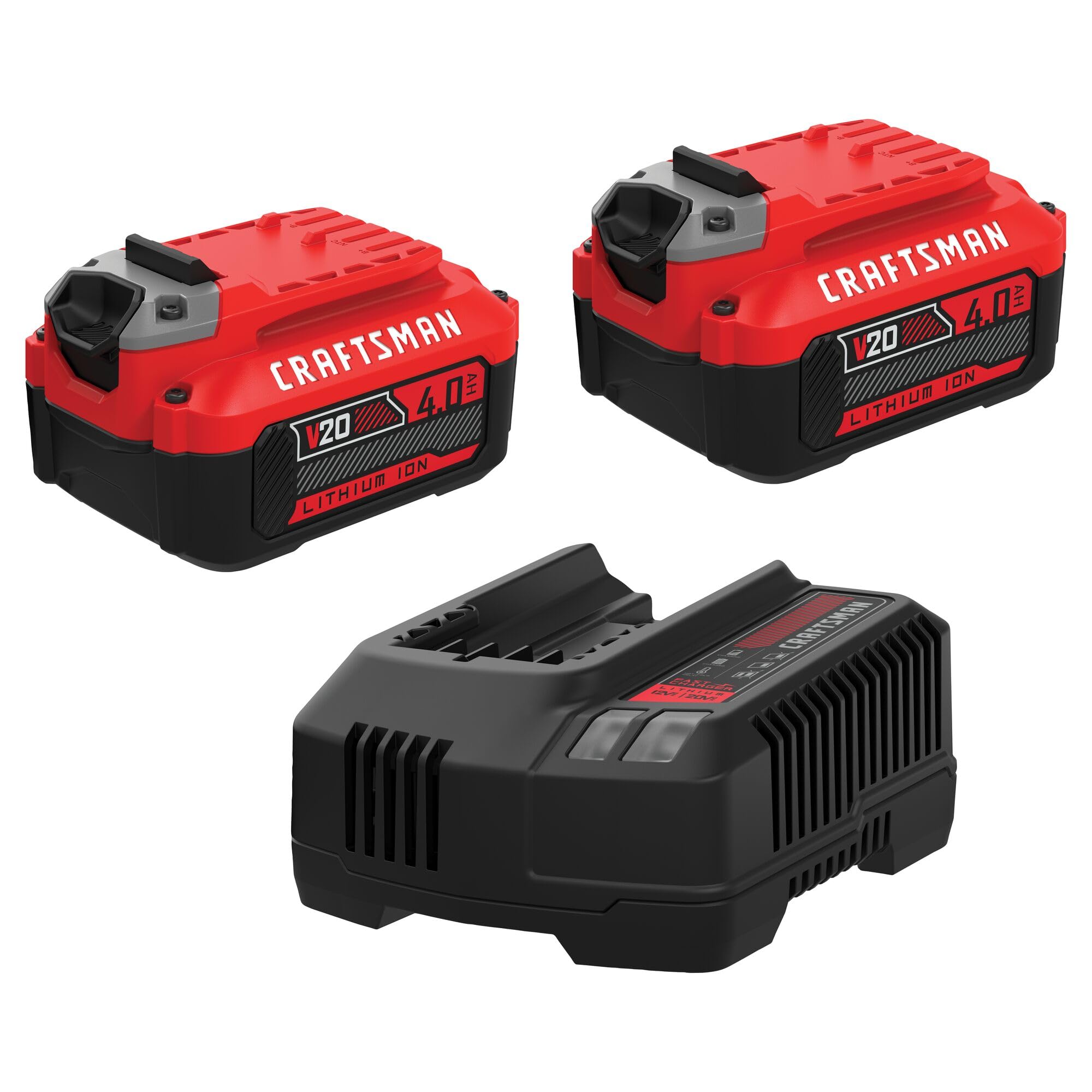 CRAFTSMAN 20V Power Tool Battery 2-Pack, Lithium-ion with Charger (CMCB204-2CK)