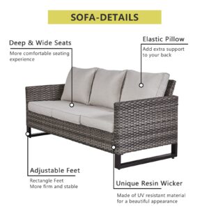 HUMMUH Patio Furniture Set 5 Piece Outdoor Sectional Sofa,PE Wicker Patio Swivel Rocker Chairs with Ottomans for Porch,Garden,Backyard