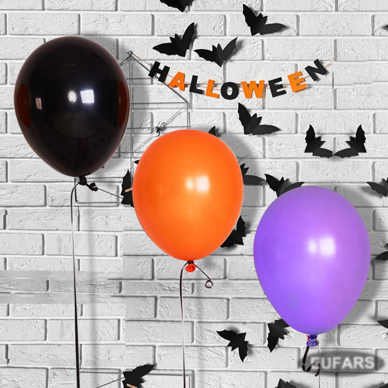 100pcs 12 inch Halloween Party Balloons (Black Orange Purple Balloons). EUFARS Thicken Latex Matte Balloons for Halloween Balloon Arch Birthday Party Decorations