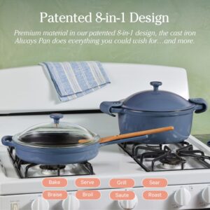 Our Place Cast Iron Always Pan | Premium Enameled, Toxin-Free Surface | 10-inch 8-in-1 Multifunctional Cookware System | Lid, Handle Covers | Heavy Duty Skillet | Oven & High Heat Safe | Blue Salt