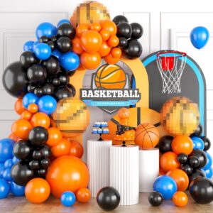 basketball balloon arch garland kit,orange black blue balloon garland with basketball foil balloon for men teen kids birthday graduation party decorations,basketball sports theme party decor supplies