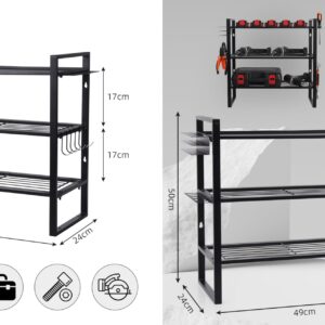 Volin Crik Power Tool Organizer,5 Drill Holder Wall Mount, 4 Layer Heavy Duty Metal Tool Shelf, Garage Tool Organizers and Tool Storage Rack，with Screwdriver Holder/Plier Holder/Hammer Holder