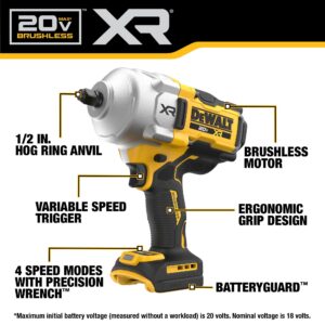 DEWALT 20V MAX Cordless Impact Wrench Kit, 1/2" Hog Ring, Battery and Charger Included (DCF961GP1)