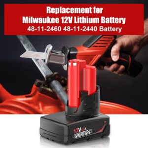 2 Packs 6.0Ah 48-11-2460 Battery Replacement for Milwaukee 12V Battery Lithium ion Compatible with Milwaukee 48-11-2401 48-11-2402 48-11-2420 48-11-2425 48-11-2430 48-11-2440 48-11-2460 Batteries