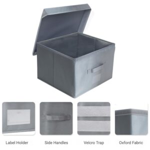 Augfox 2 Pack Collapsible Storage Bins with Lids - Stackable Storage Bins with Handles, Efficient Memory Box, Fabric Storage Bins with Lid for Versatile Storage (Dark Grey, 14.2” L x 13" W x 9.4" H)