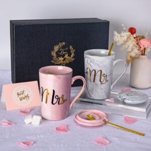 Biching Wedding Gift for Couples, Engagement Gifts for Couples, Couple Gift for Anniversary, Bridal Shower Gifts, Mr and Mrs Gifts for Parents - 14 Oz Ceramic Marble Coffee Mugs Gift Set